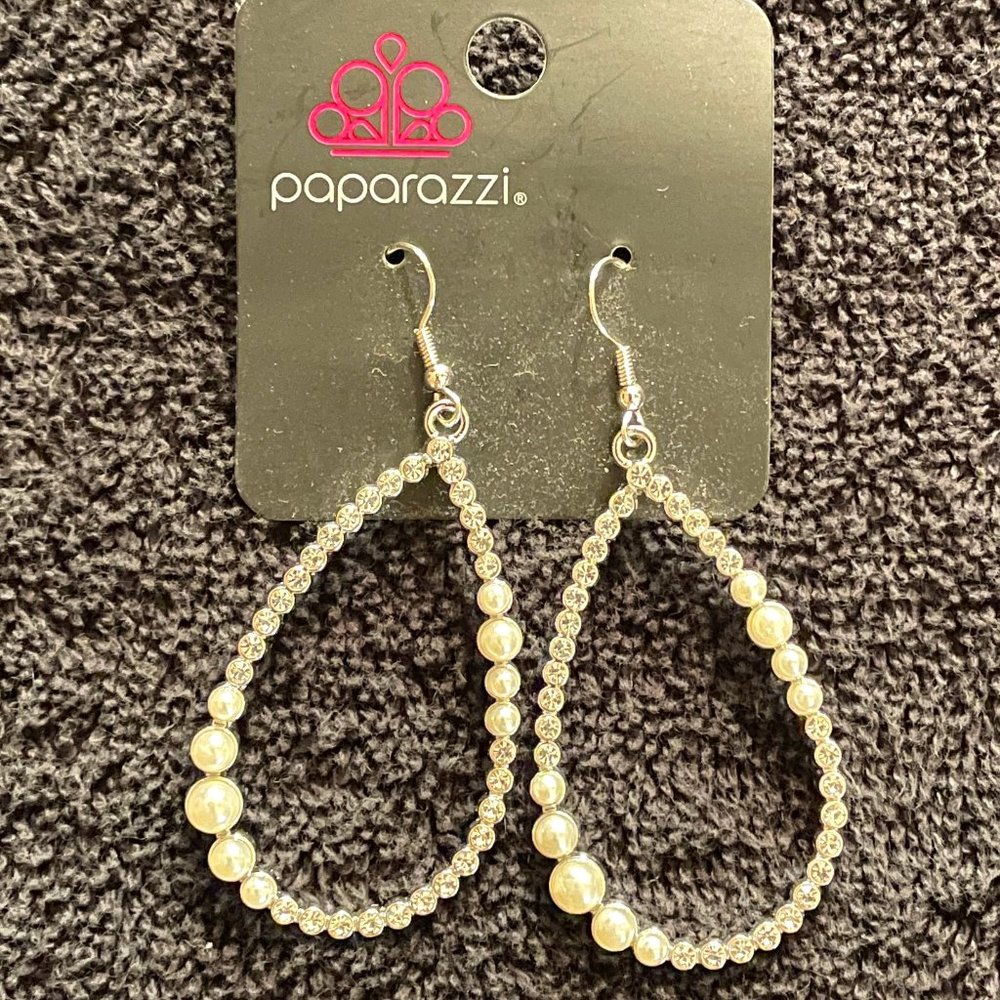 NWT - Paparazzi Large Teardrop Faux Pearl, Rhinestone Drop Earrings - Dangle